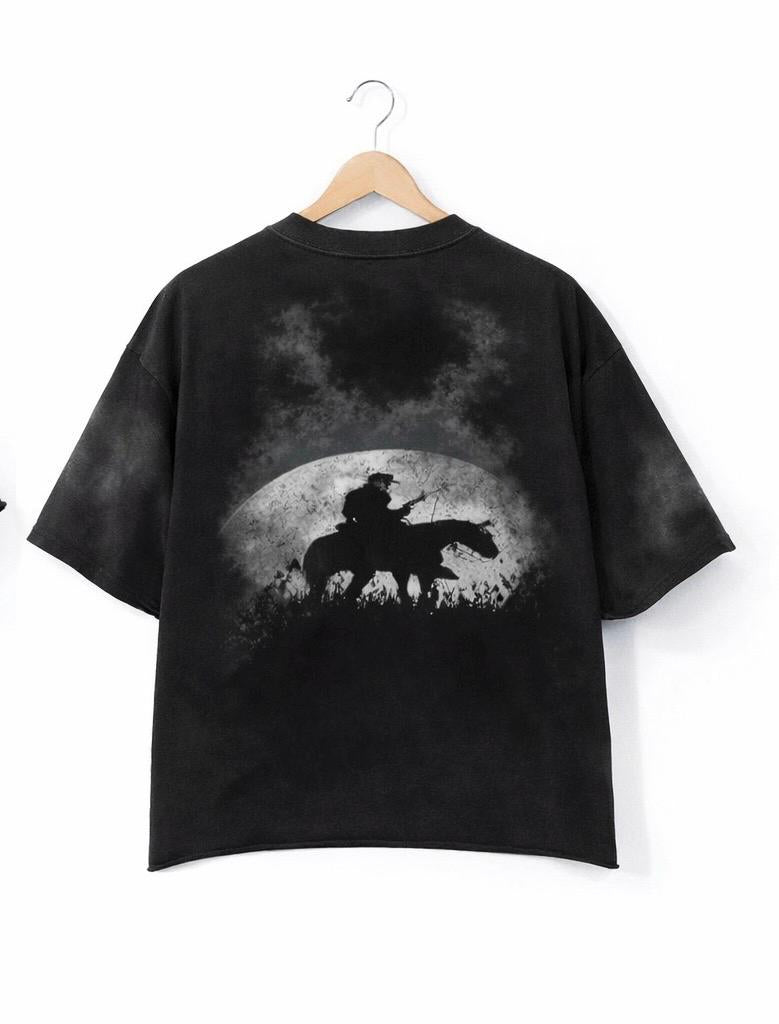 Western Outlaw Dark Cowboy Vintage Washed Oversized Tee
