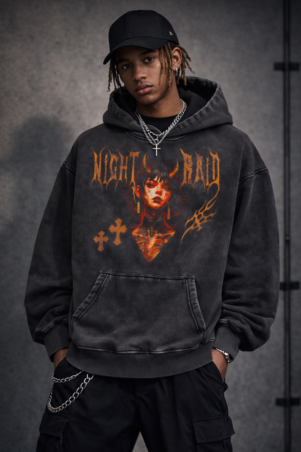 Oversized Vintage Hoodie – Distressed Heavyweight Pullover