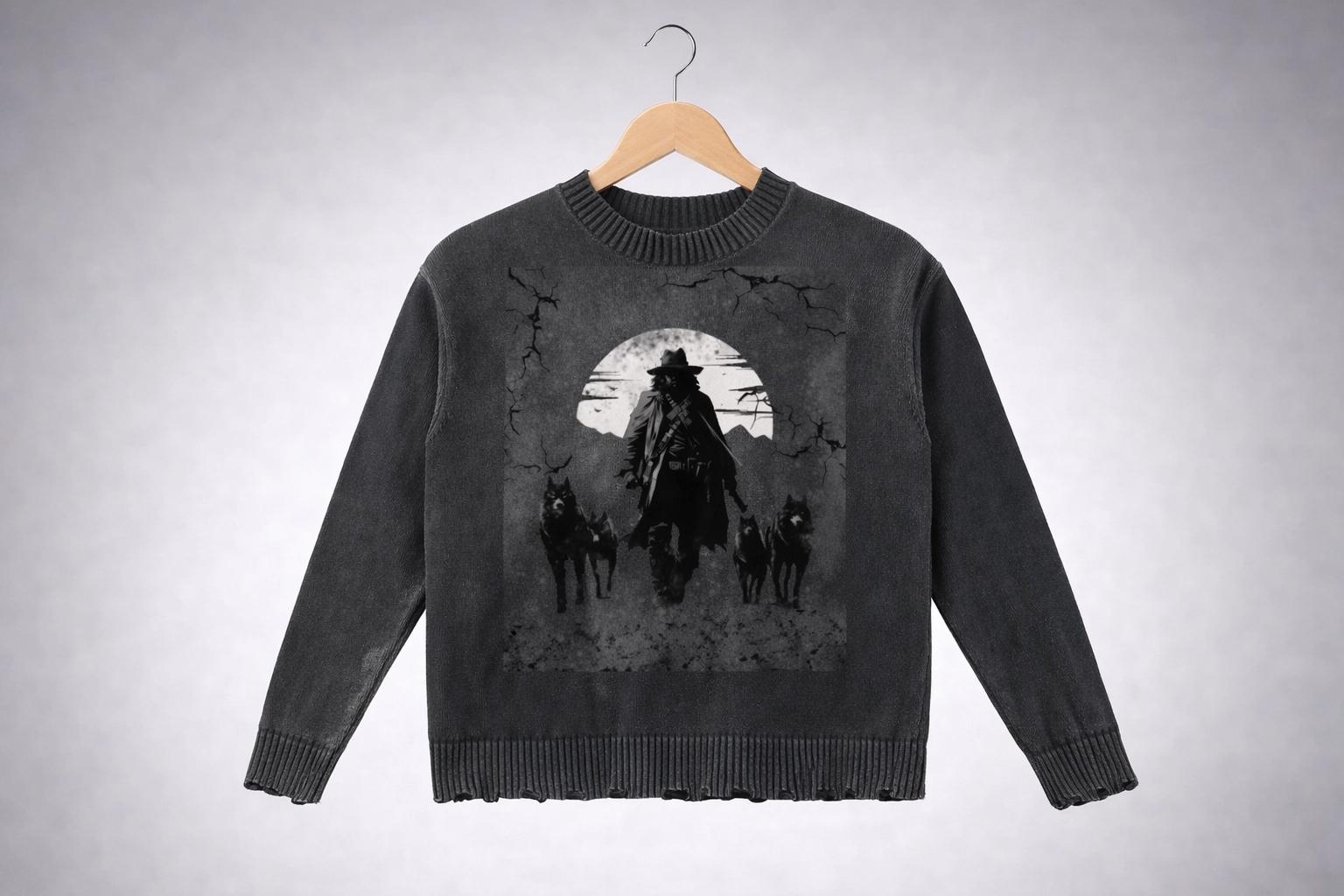 Dark Western Cowboy Graphic Sweater, Dark Aesthetic