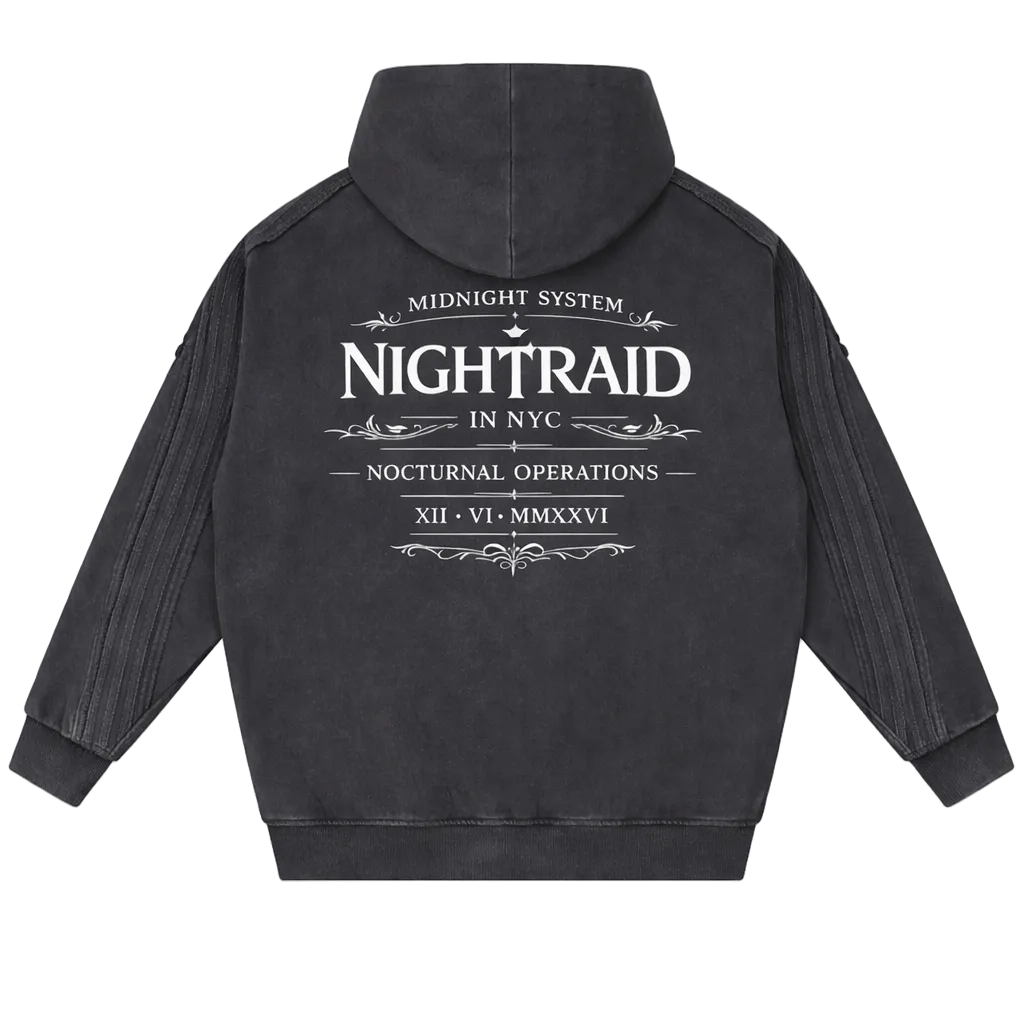 NightRaid “Midnight System” Snow Washed Zip Hoodie