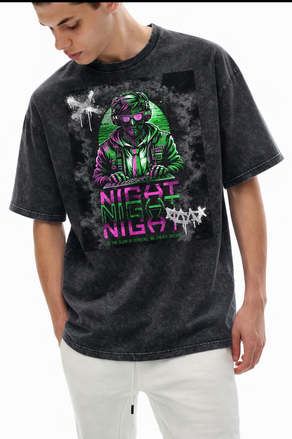 Snow Washed Gamer Night Oversized T-Shirt