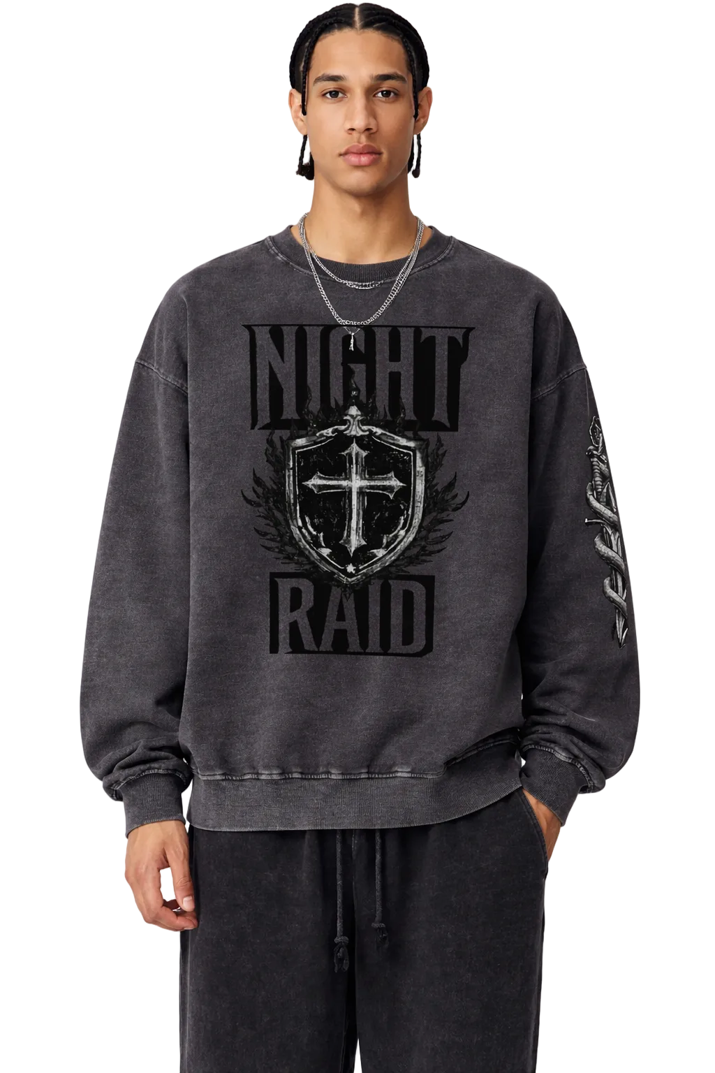 NightRaid “Black Crest” Vintage Crewneck