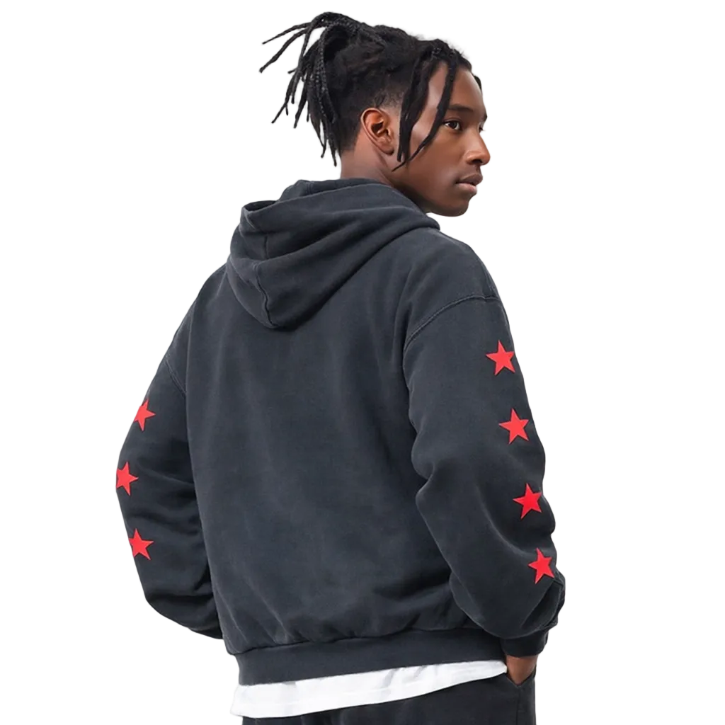 NightRaid “Inferno Stars” Reverse Pocket Design Distressed Hoodie