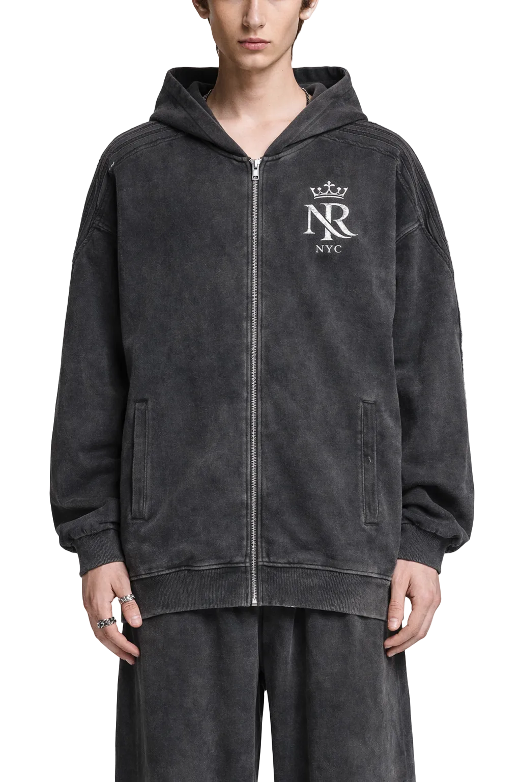 NightRaid “Midnight System” Snow Washed Zip Hoodie