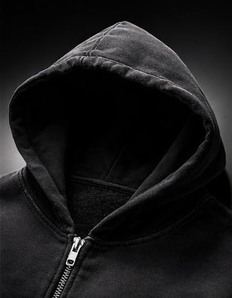 NightRaid “Obsidian Authority” Full-Zip Raw Edge Hoodie