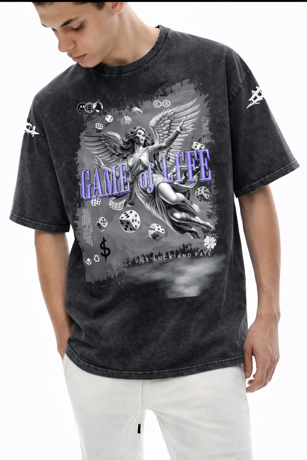 Snow Washed Angel And Wings Graphic Oversized T-Shirt