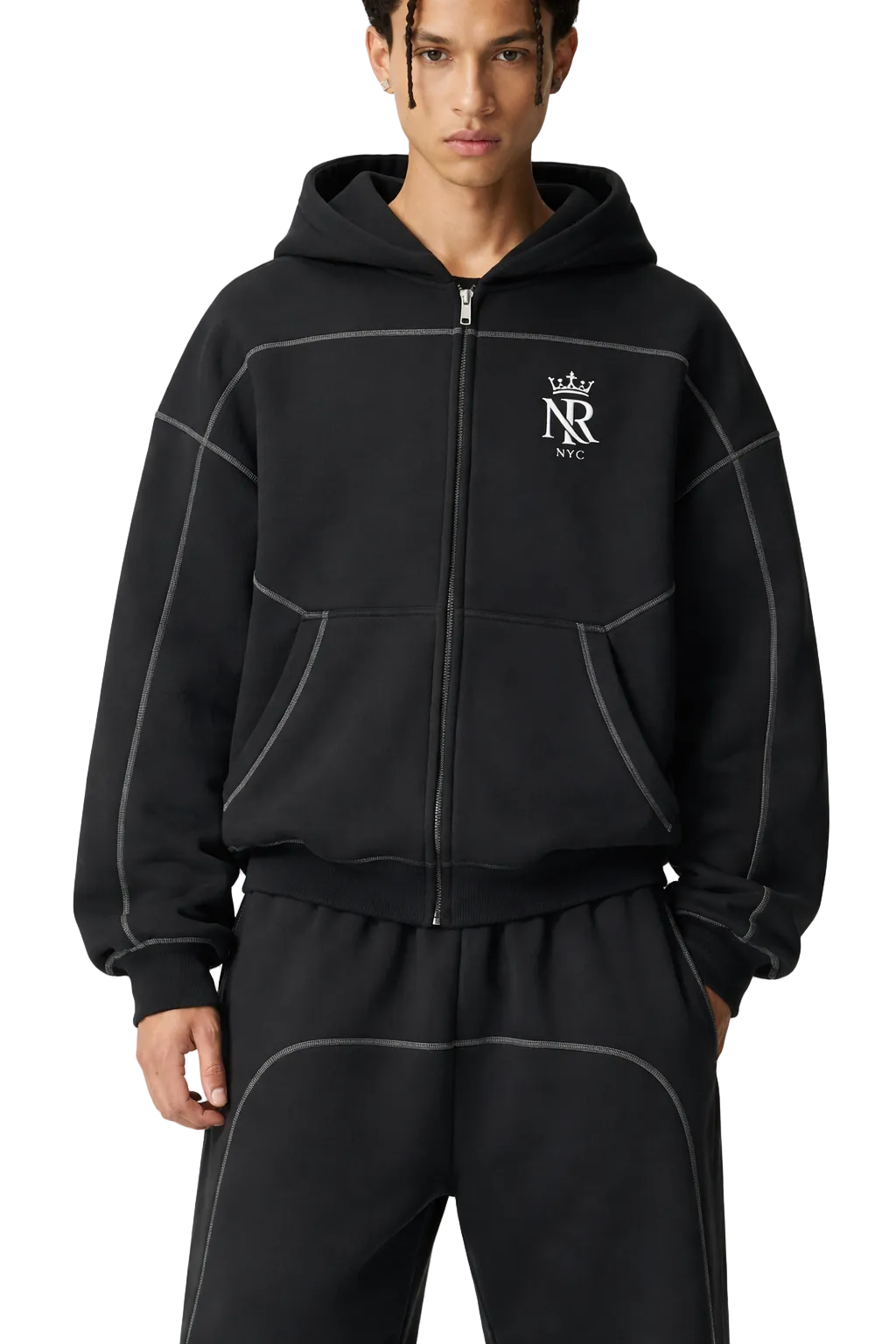 NightRaid “Architect” Contrast Stitch Zip Hoodie