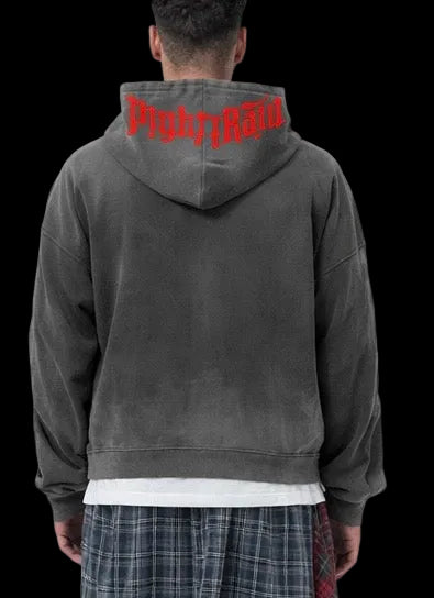 NightRaid “Crimson Monarch” Vintage Distressed Zip Hoodie