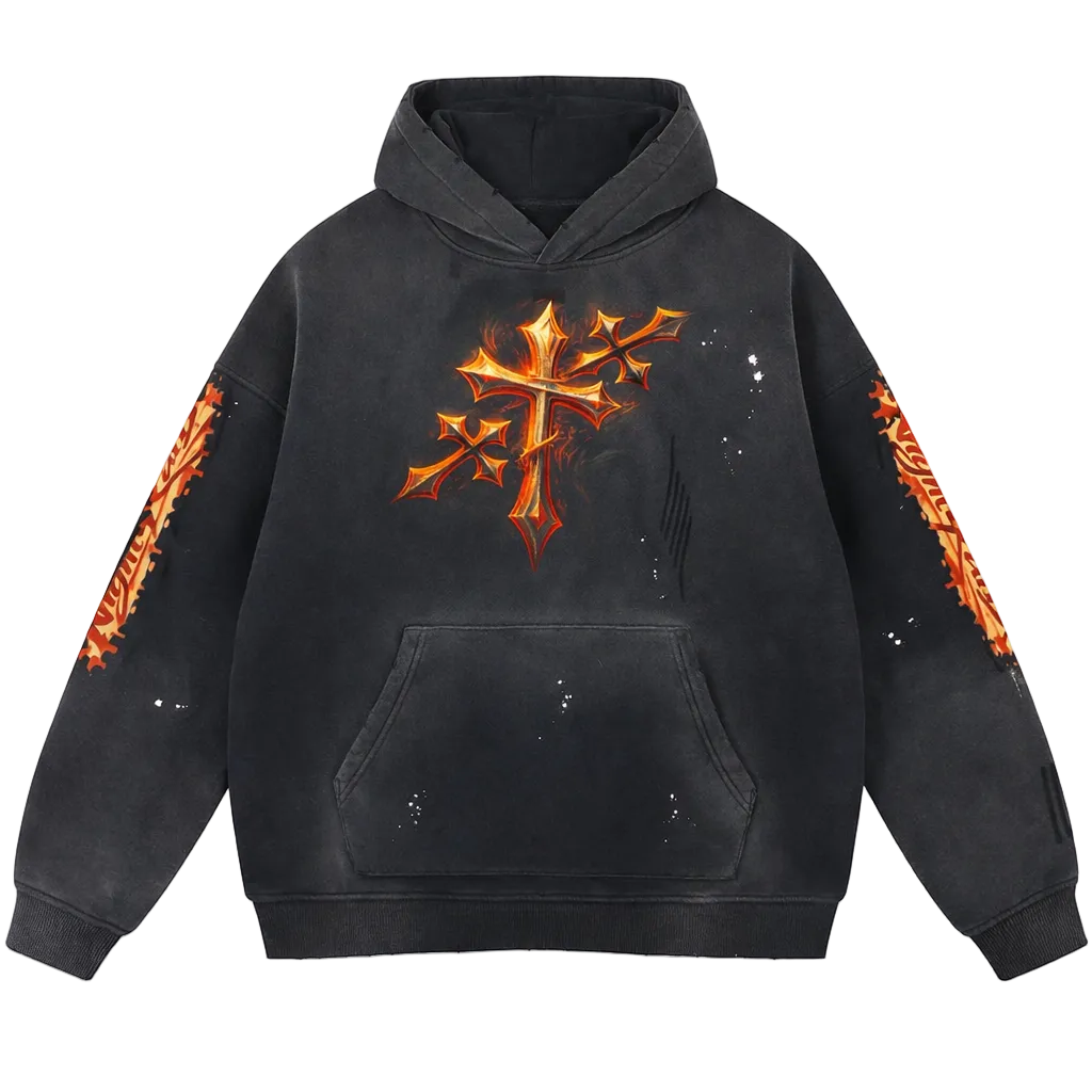NightRaid “Infernal Cross” Heavyweight Vintage Washed Hoodie