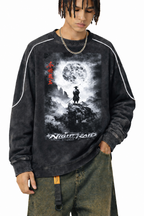 Japanese Aesthetic Sweatshirt Mineral Wash Piping Raw Hem