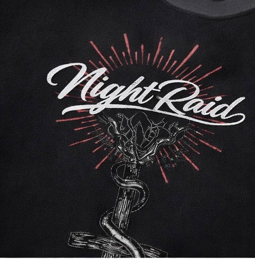 NightRaid Serpent Sigil Raw Hem Cropped Crew