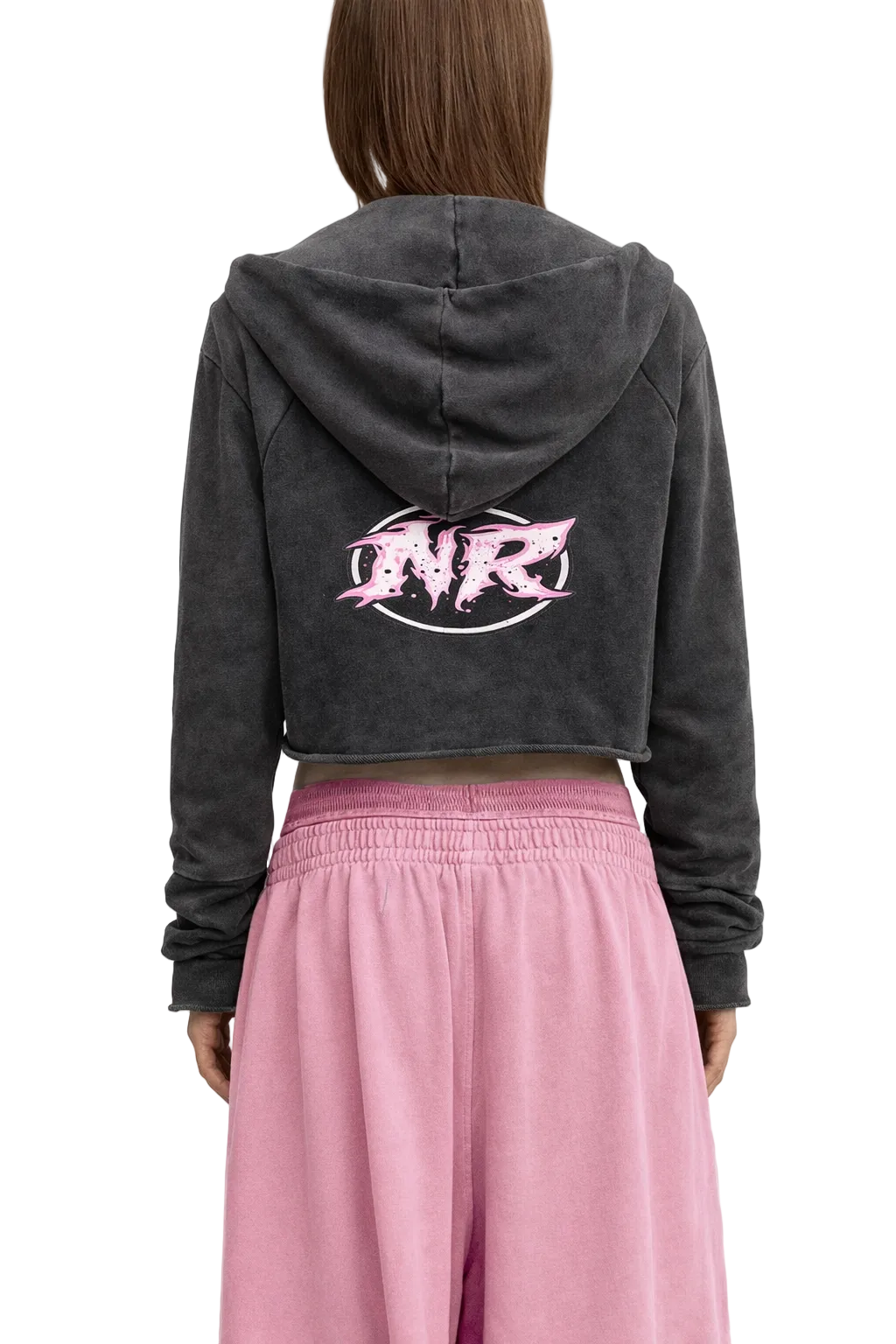 NightRaid “Nocturne Script” Vintage Washed Cropped Hoodie