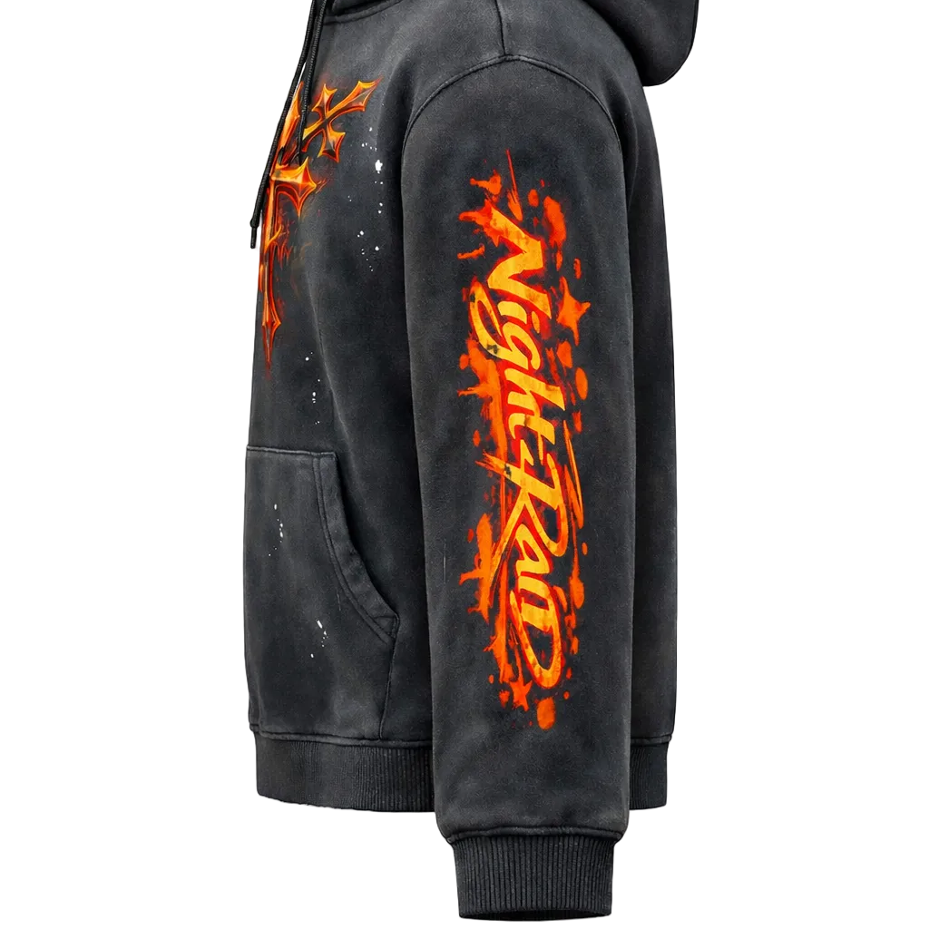 NightRaid “Infernal Cross” Heavyweight Vintage Washed Hoodie