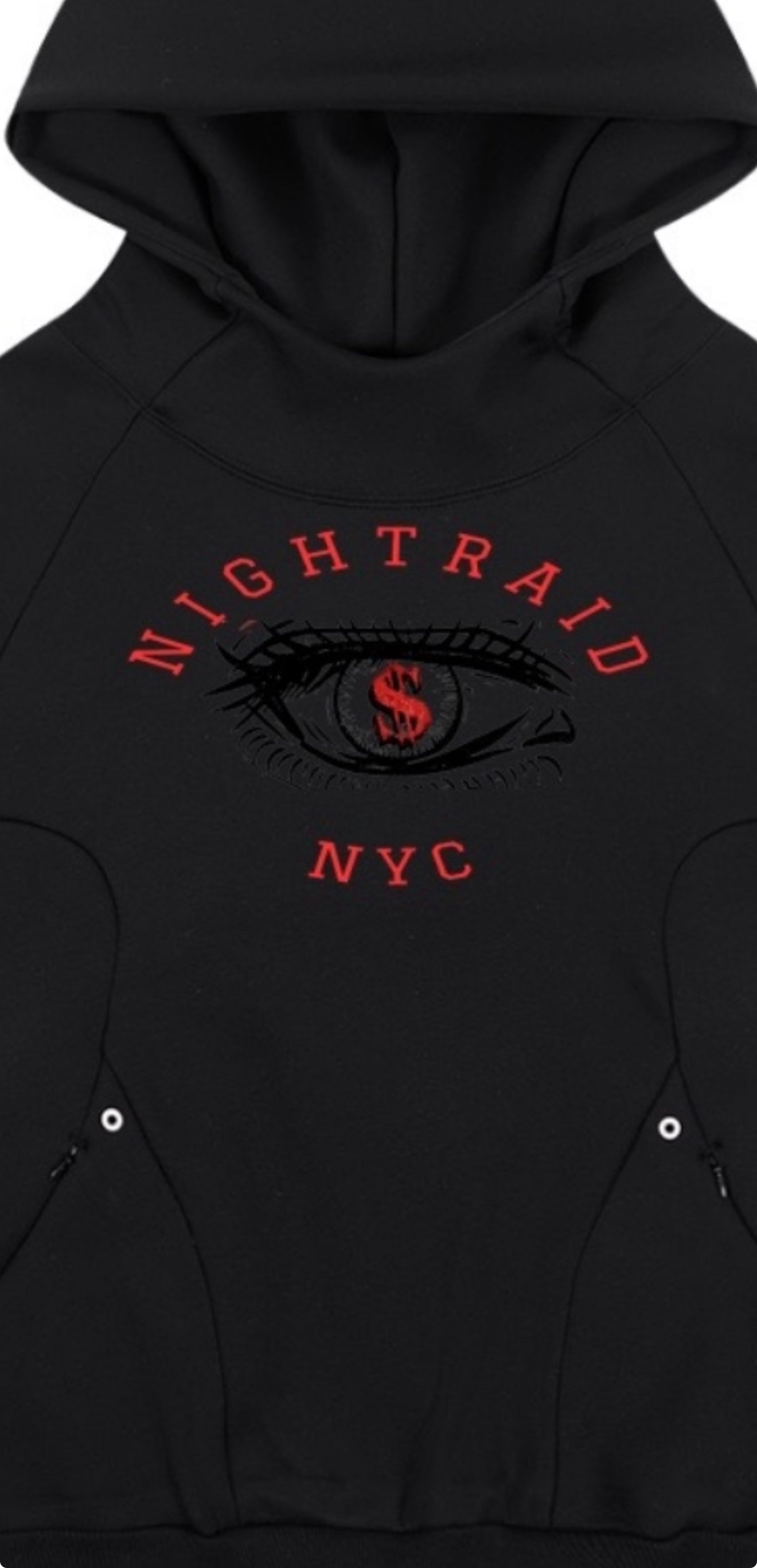 NightRaid “Red Vision” Architectural Curved Panel Raglan Hoodie