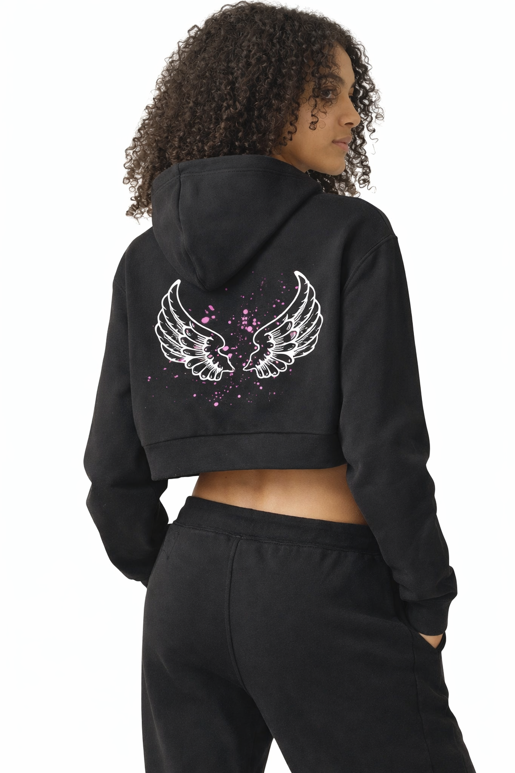 Gamer Girl Angel Cropped Hoodie – Controller Wings Graphic With Wings On Back