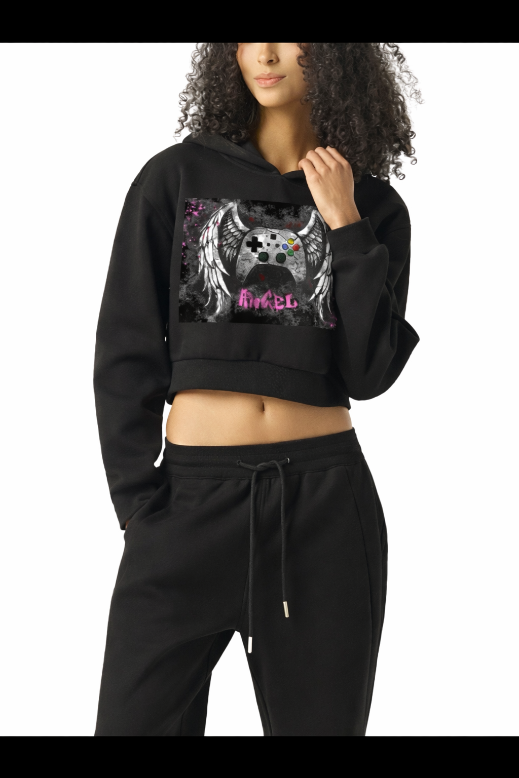 Gamer Girl Angel Cropped Hoodie – Controller Wings Graphic With Wings On Back
