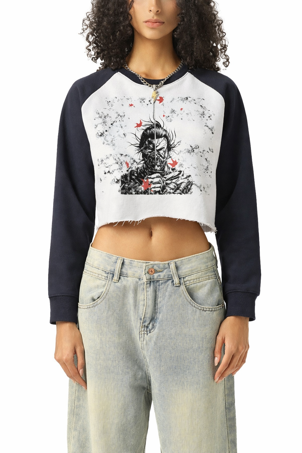 Japanese Samurai Graphic Cropped Crewneck