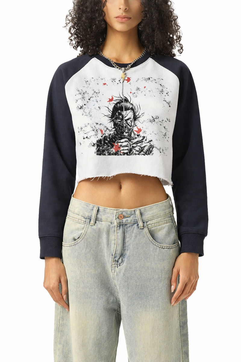 Japanese Samurai Graphic Cropped Crewneck