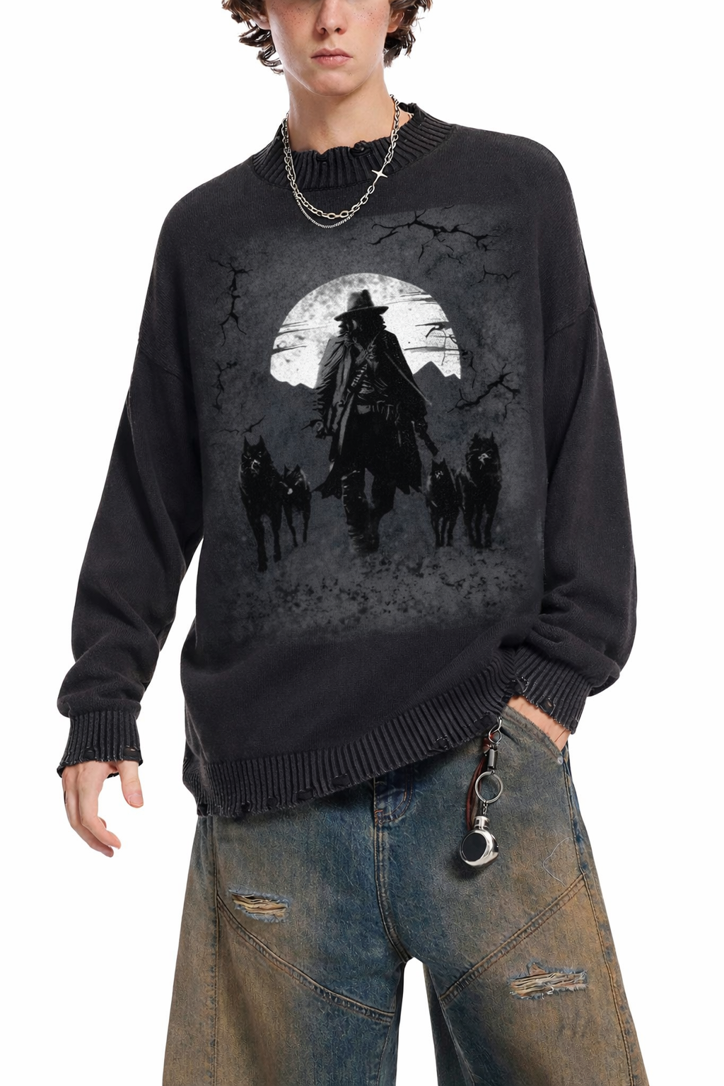 Dark Western Cowboy Graphic Sweater, Dark Aesthetic