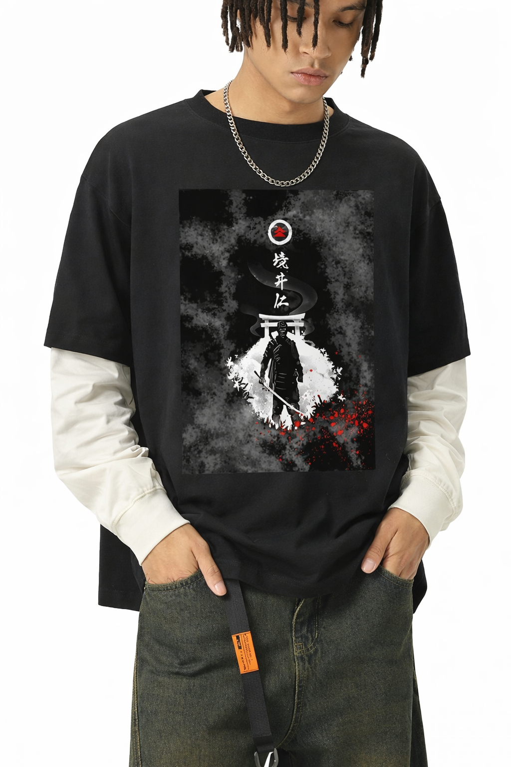 Samurai Japanese Graphic Long Sleeve, Dark Aesthetic