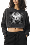 Gothic Samurai Moon Graphic Cropped Sweatshirt, Dark Aesthetic