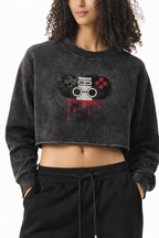 Dark Gamer Cropped Sweatshirt Vintage Wash Controller Graphic