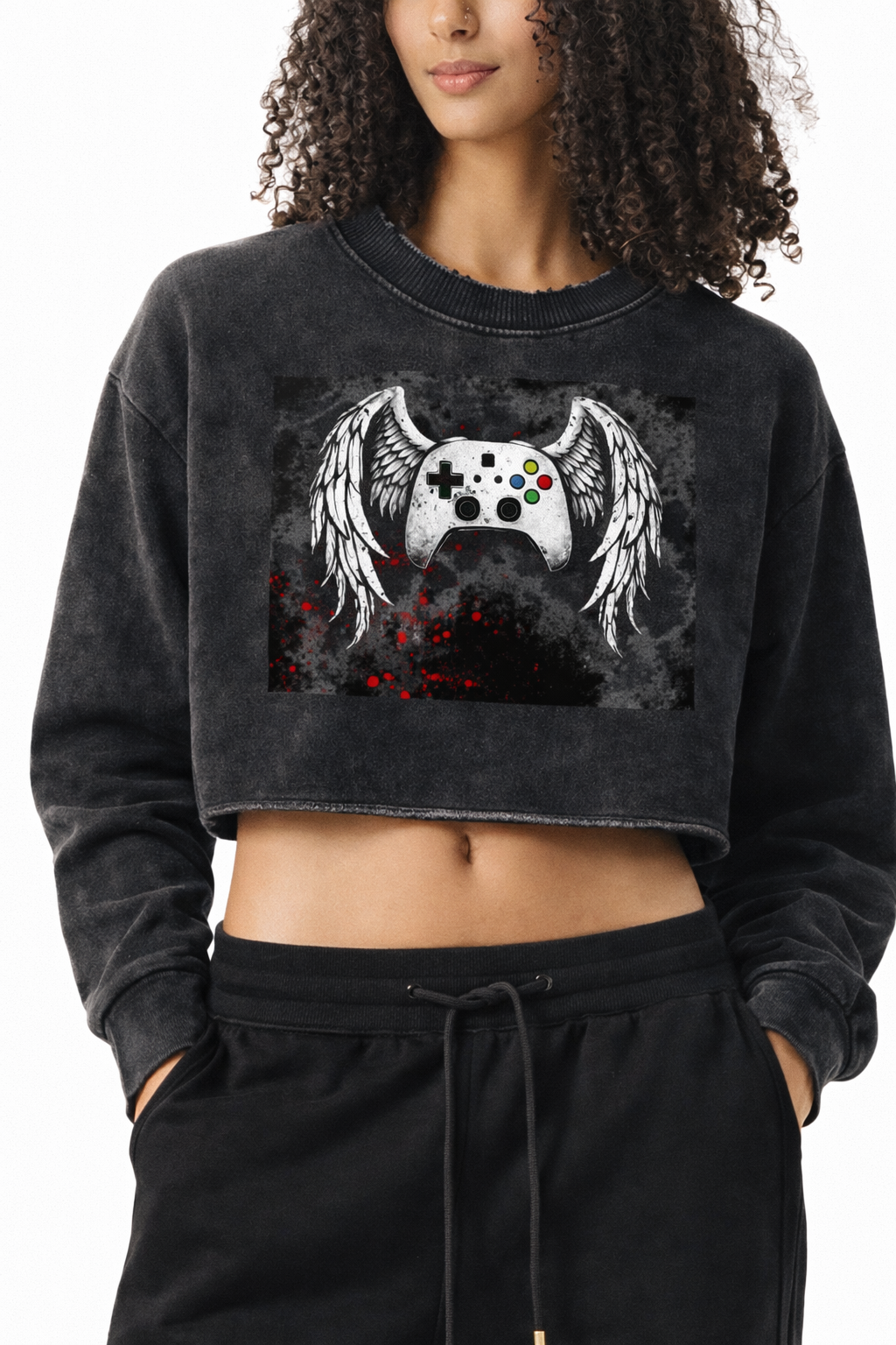 Angel Wings Gamer Girl Cropped Sweatshirt