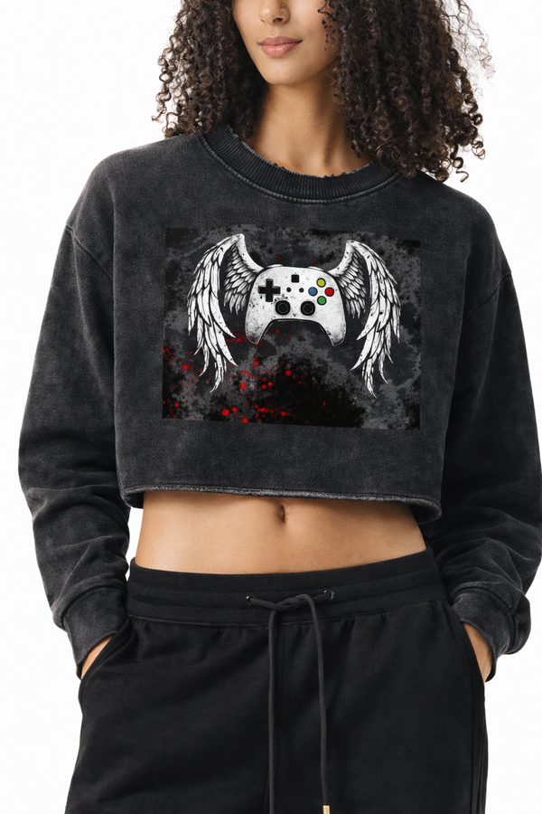Angel Wings Gamer Girl Cropped Sweatshirt