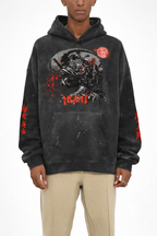 Dark Aesthetic Samurai Graphic Pullover Acid Wash