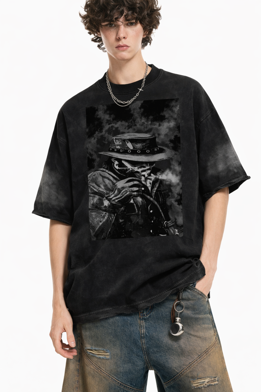 Western Outlaw Dark Cowboy Vintage Washed Oversized Tee