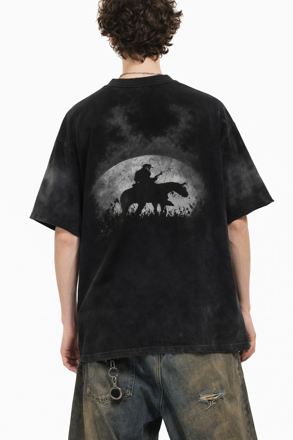 Western Outlaw Dark Cowboy Vintage Washed Oversized Tee