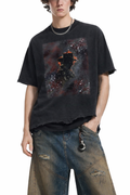 Vintage Cowboy Graphic Themed Distressed Hem T-Shirt