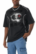 Contrast Piped Panel Controller Graphic T-Shirt