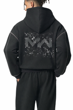 Contrast-Stitched Boxy Military Graphic Fleeced Hoodie