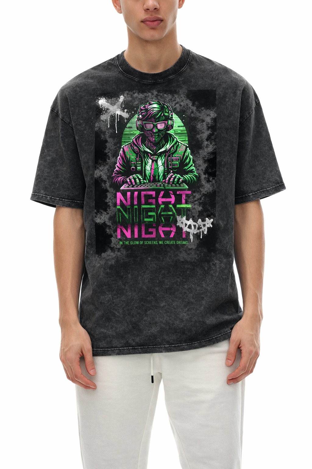Snow Washed Gamer Night Oversized T-Shirt