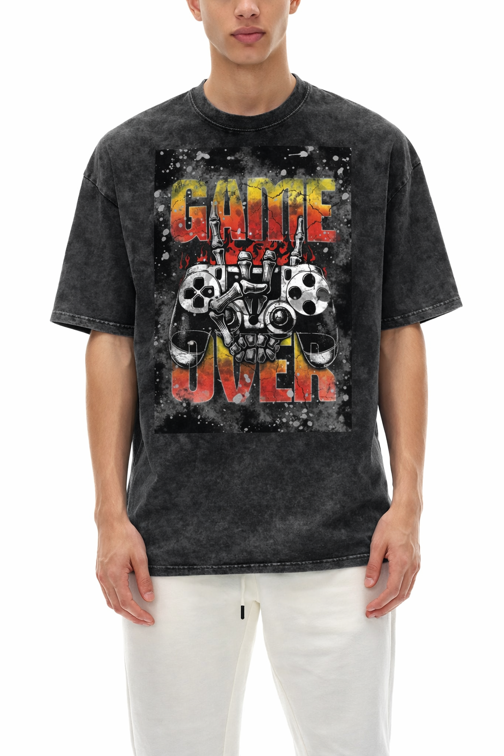 Snow Washed Game Over Graphic Oversized T-Shirt