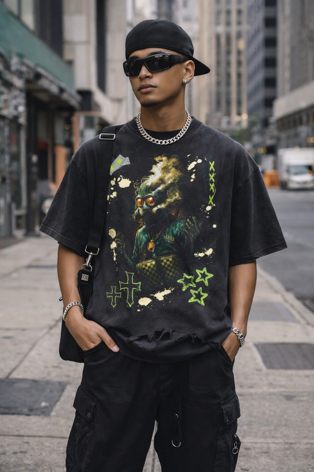 Vintage Wash Graphic Distressed Hem T-Shirt