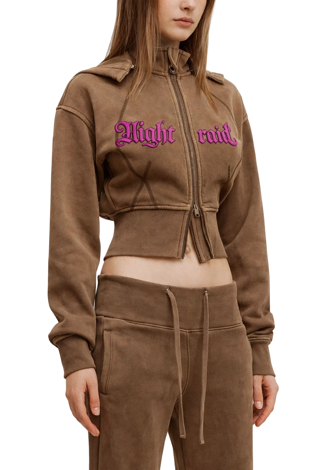 NightRaid “Violet Authority” Washed Cropped Hoodie