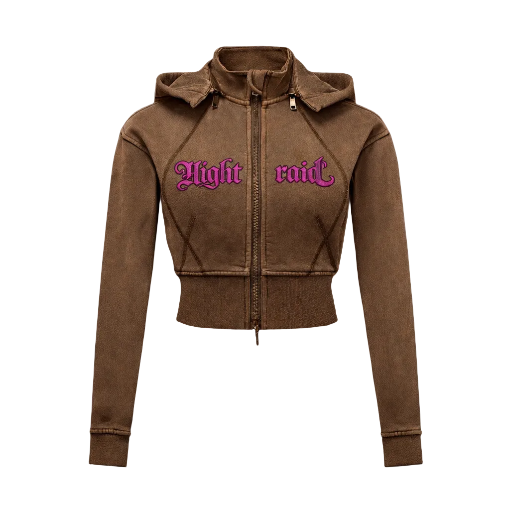NightRaid “Violet Authority” Washed Cropped Hoodie