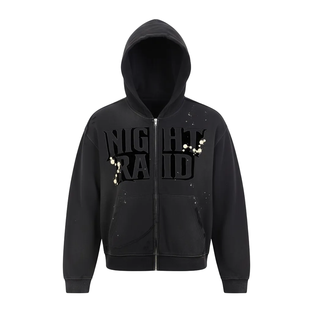 NightRaid “Obsidian Authority” Full-Zip Raw Edge Hoodie