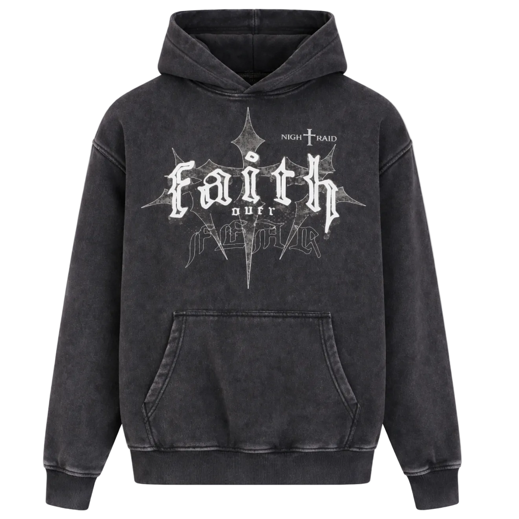 NightRaid “Faith Over Fear” Heavyweight Snow Wash Hoodie
