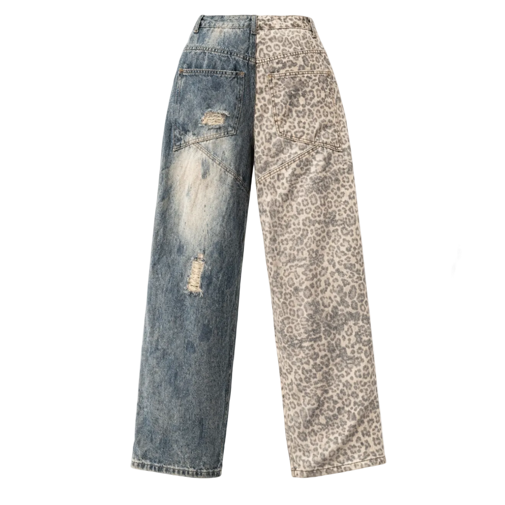 NightRaid “Split Instinct” Unisex Distressed Wide Leg Denim