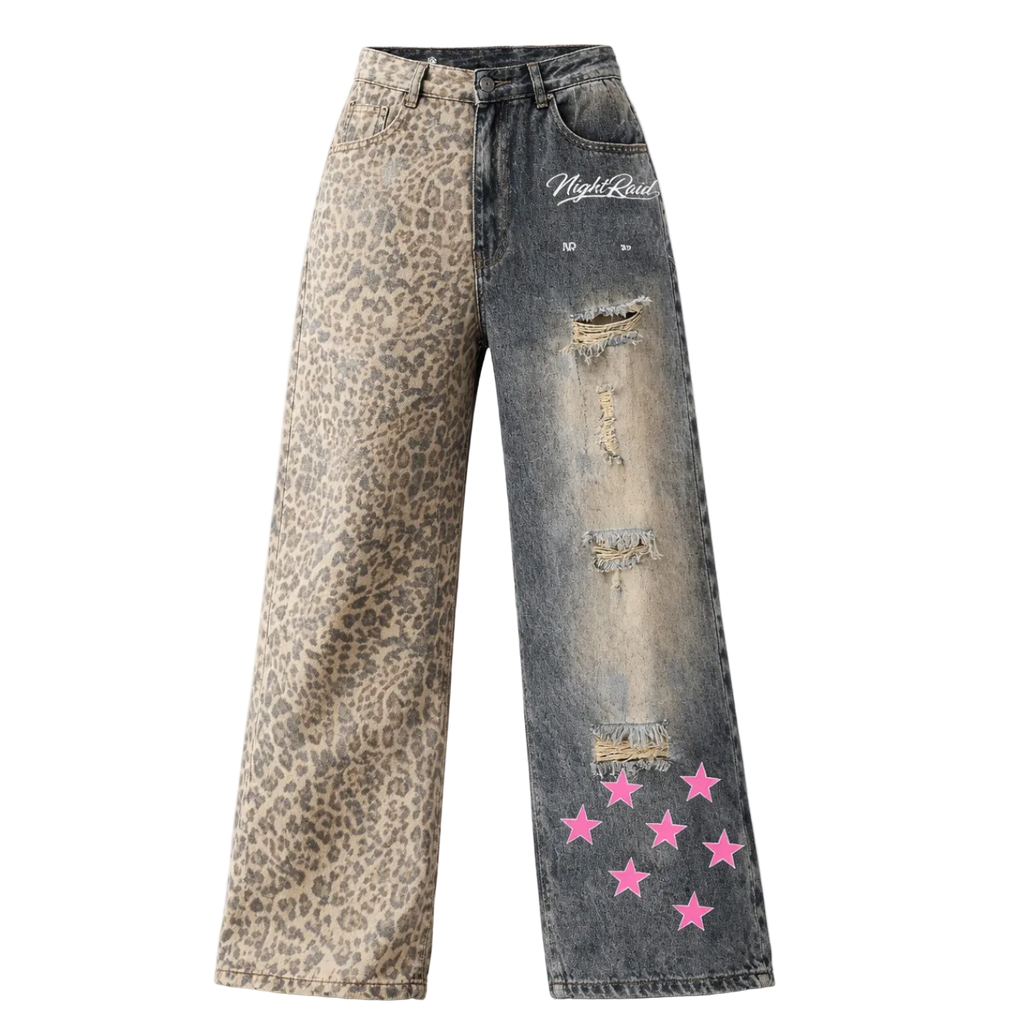 NightRaid “Split Instinct” Unisex Distressed Wide Leg Denim