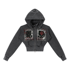 Gamer Girl Cropped Zip Up Hoodie Vintage Washed