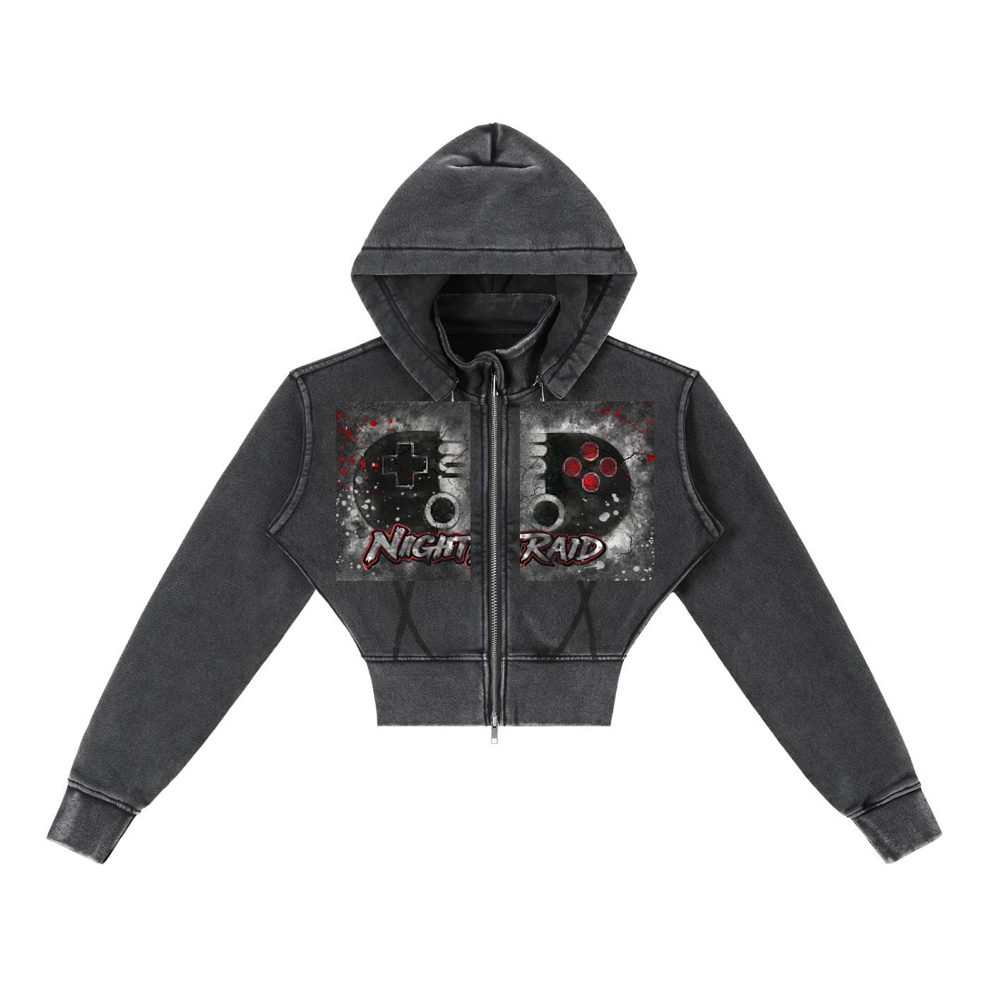 Gamer Girl Cropped Zip Up Hoodie Vintage Washed