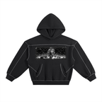 Contrast-Stitched Boxy Military Graphic Fleeced Hoodie