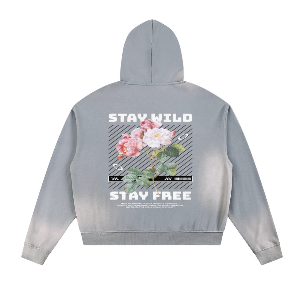 NightRaid “Stay Wild / Stay Free” Sun Fade Zip Hoodie