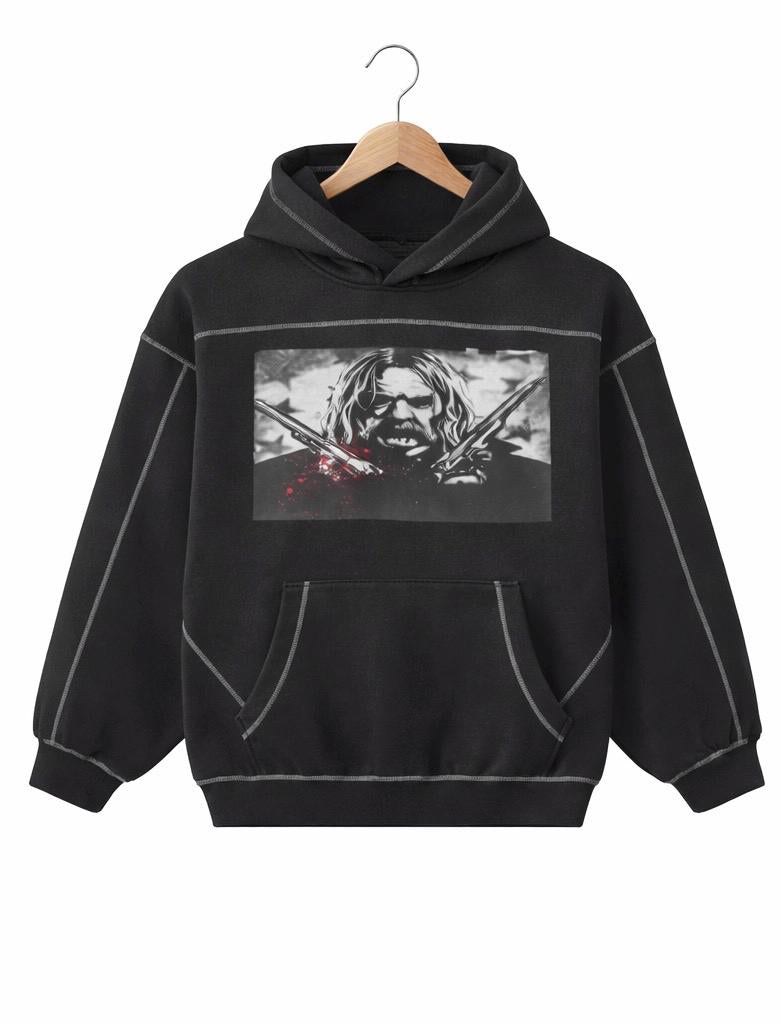 Dark Western Cowboy Graphic Pullover Vintage Washed