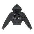 Gamer Girl Cropped Zip Up Hoodie with Angel Wings Acid Wash