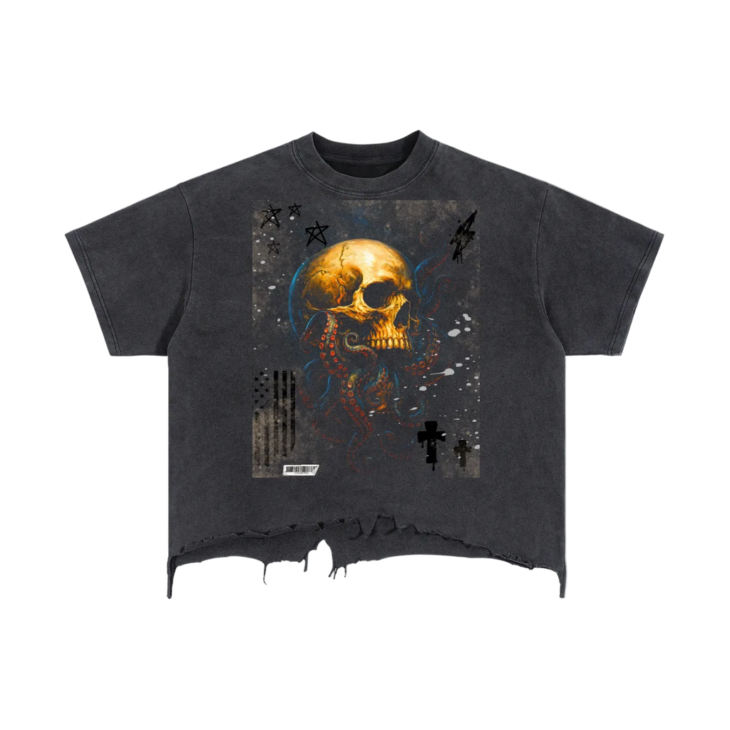 Vintage Wash Graphic Distressed Hem T-Shirt